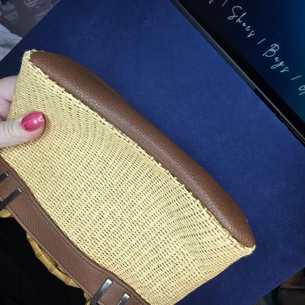 Sunny Hawaii Straw Mini Tote Bamboo Handles Tan Brown 9x5x2.5